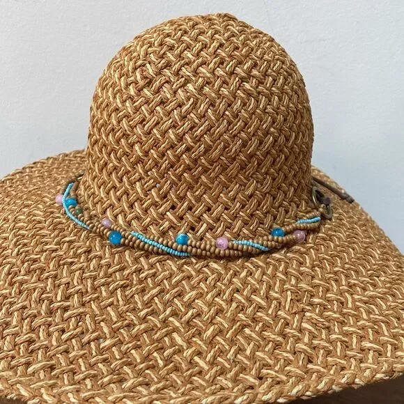 Woven Straw Hat with Beaded Band - Picture 3 of 9
